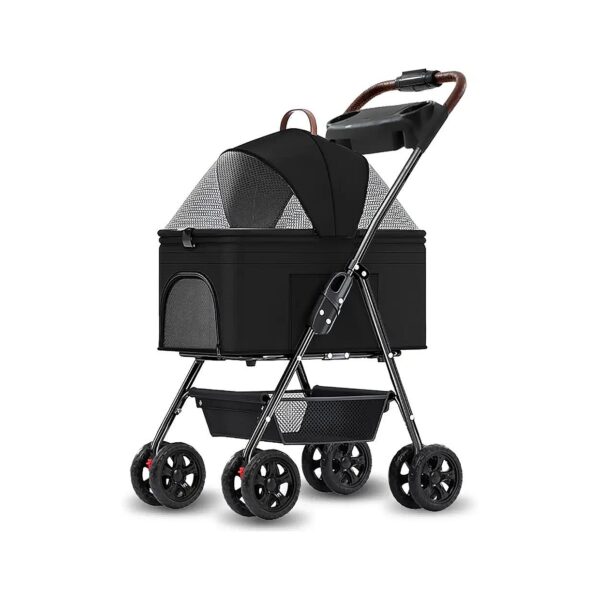 Lightweight Pet Stroller with Easy-Access Canopy and Storage for Small to Medium Pets