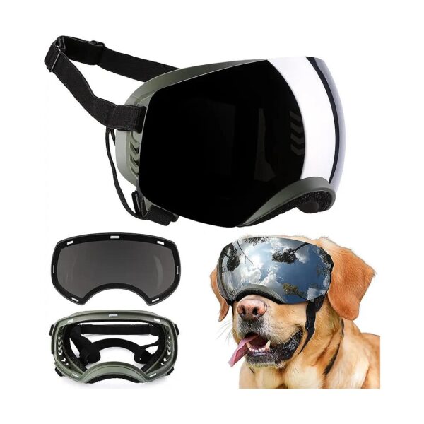 Lightweight and Adjustable Dog Goggles with Magnetic Lens for Large Breed Canines