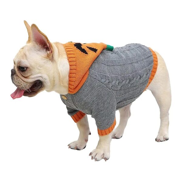 Lightweight and Comfortable Grey Dog Sweater with Hat for Holiday and Halloween Pets