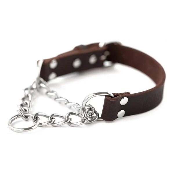 Limited Cinch Training Dog Collar with Brown Leather and Stainless Steel Chain