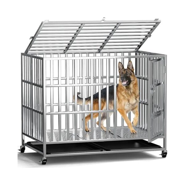 Lockable and Portable 42 Inch Large Dog Crate with Rolling Wheels and Non-Toxic Frame