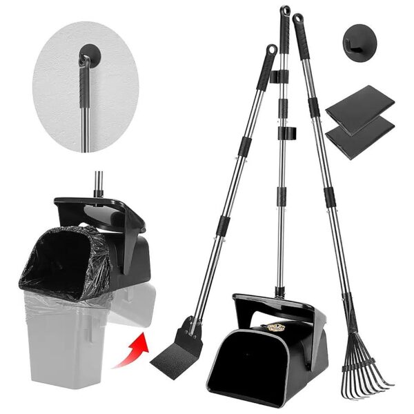 Long Handle Non-Breakable Dog Pooper Scooper for Yard with Rake Spade and 20 Waste Bags