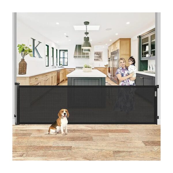 Long Rentractable Dog Gate for Wide Openings Black