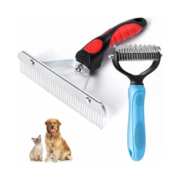 Long Tooth Dog Grooming Rake Comb for Medium to Large Dogs and Cats with Dematting Tool