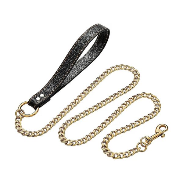 Long and Strong 3FT/5FT Stainless Steel Chain Dog Leash with Leather Padded Handle