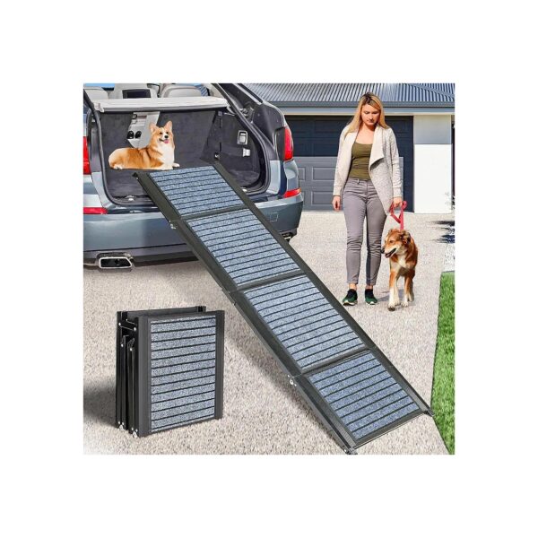 Long and Wide Pet Stairs Ramp for Dogs Up to 250LBS with Non-Slip Grey Carpet