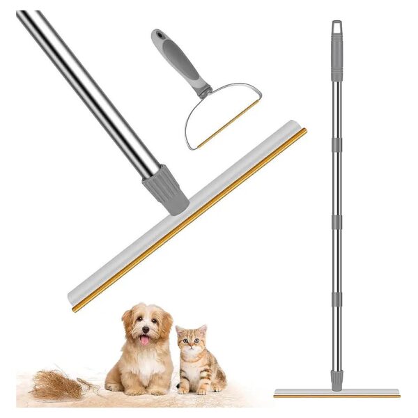 Long-Handled Pet Hair Remover with Metal Bristles and Ergonomic Handle for Easy Cleaning