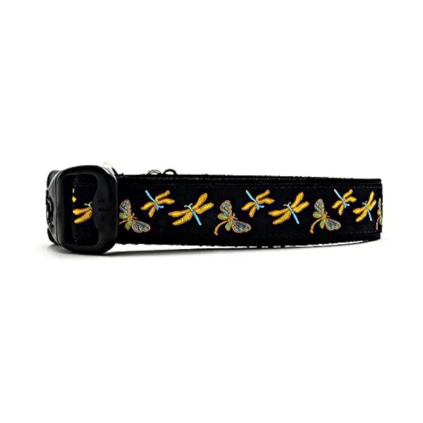 Long-lasting and Adjustable Black Nylon Dog Collar with Dragonfly Pattern for Large Dogs