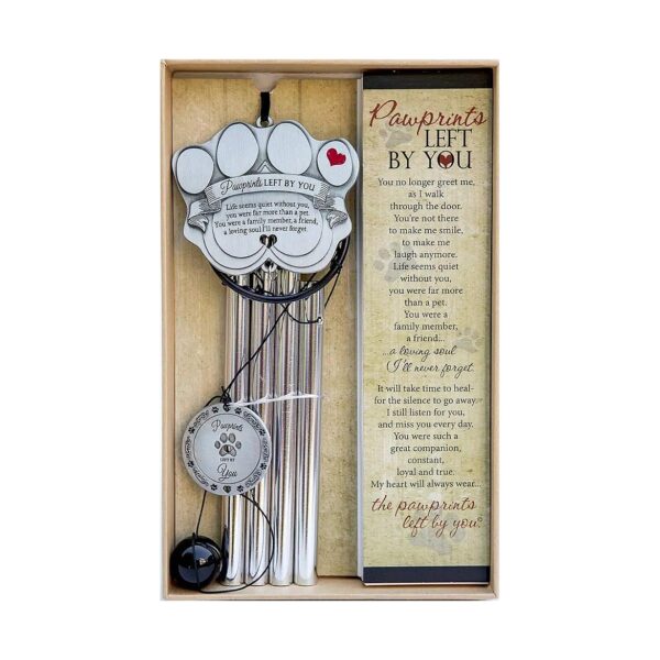 Lovely Silverwind Wind Chime with Pawprint and Poem - A Heartwarming Sympathy Gift