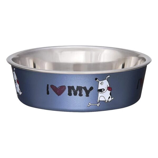 Loving Pets Designer Dog Bowl with Steel Blue Finish and I Love My Dog Expression