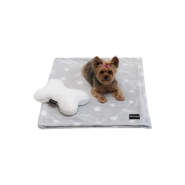 Luxurious Grey Juicy Paws and Stars Plush Dog Blanket for Small Medium & Large Pets