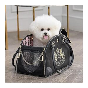 Luxurious Small Pet Travel Carrier with Gold Metal Charms and Black Polyester Sleeve