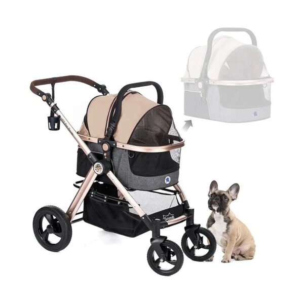 Luxury 3-in-1 Stroller System for Medium Small Pets with Detachable Carrier and Car Seat