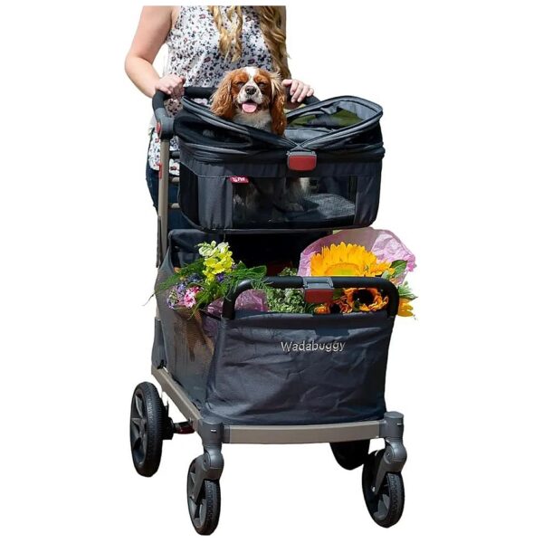 Luxury Dog and Cat Stroller with Ventilated Canopy and Easy Fold