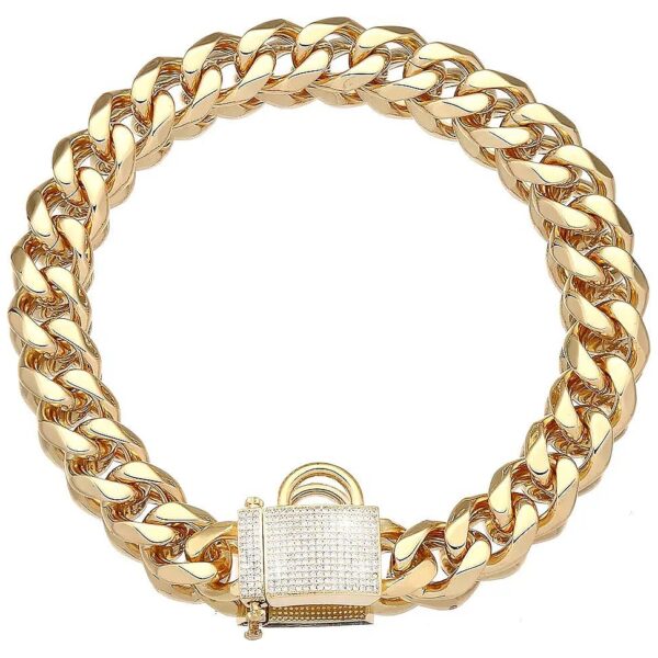 Luxury Gold Chain Dog Collar with Zirconia Clasp for Large Dogs