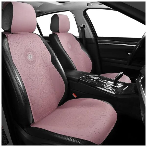 Luxury Pink Suede Leather Car Seat Covers with Headrest for Front and Rear Seats