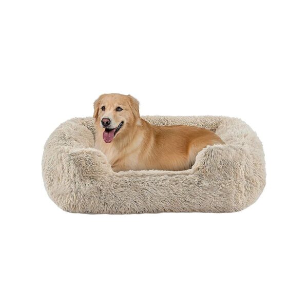 Luxury Shag Rectangular Dog Bed for Side Sleepers with Removable Cover, Taupe, 36 x 27