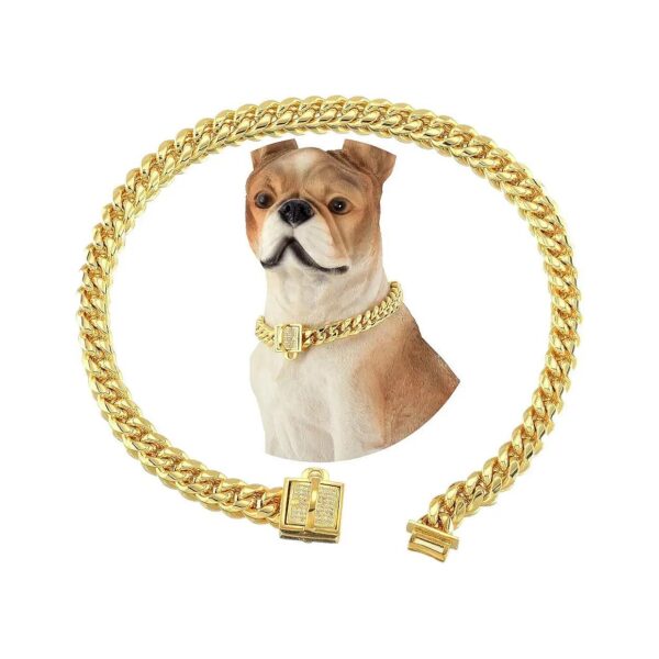 Luxury Stainless Steel Dog Cat Collar XS Small with 18K Gold Cuban Link Training Collar