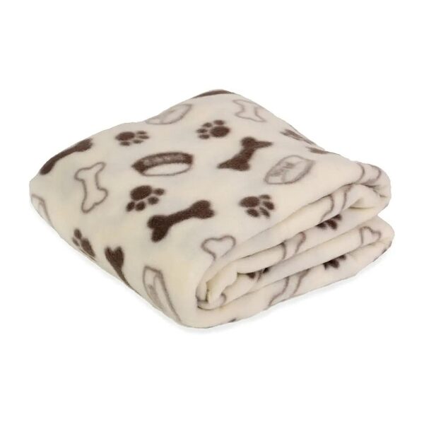 Machine Washable Cream Fleece Pet Blanket with Paw Print Design