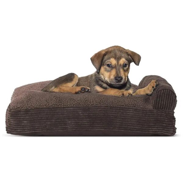 Machine Washable Dog Bed Cover with Fleece and Corduroy Bolster Chaise for Small Dogs