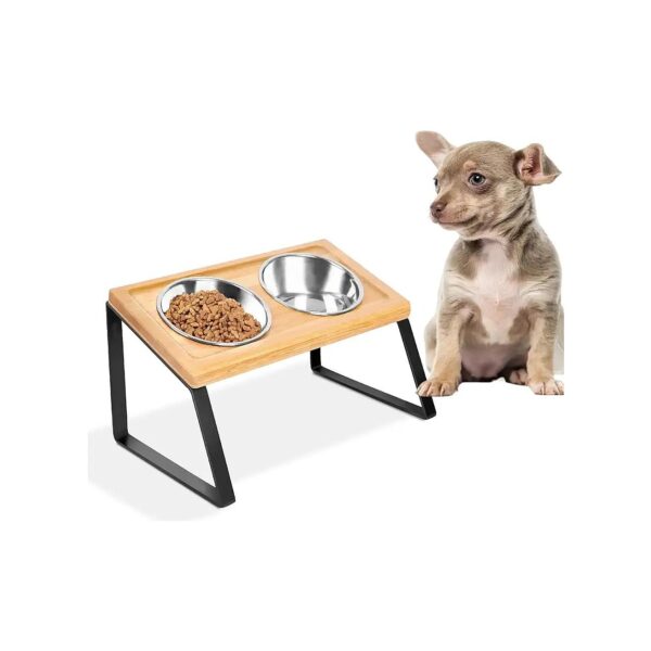 Medium Dog Food and Water Bowl Accessories, Bamboo Elevated Stand with Non-Slip Feet