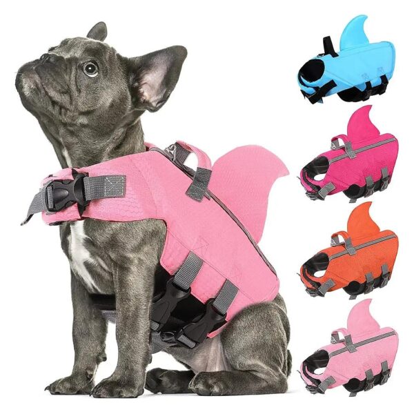 Medium Dog Life Vest with Shark Fin Design and Strong D-Ring for Rescue