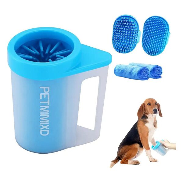 Medium Dog Paw Cleaner with Handle and Adjustable Brush for Short and Long Hair Pet