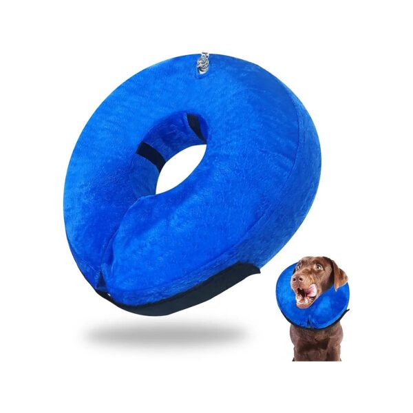 Medium Dog Recovery Collar, Soft Inflatable Blue Pet Cone Collar with Adjustable Closure