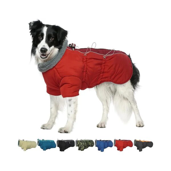 Medium Dog Size Winter Waterproof Dog Coat with Reflective Stripes and Fleece Lining