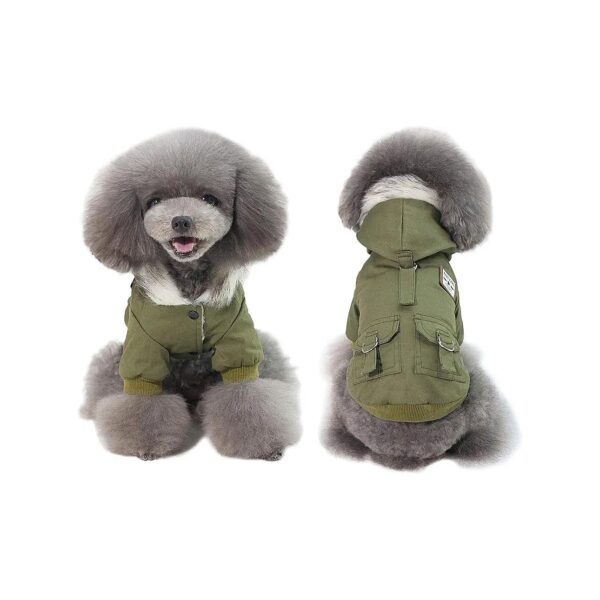 Medium Green Dog Parka Coat with Hood and Faux Fur Trim for Cold Weather Wear