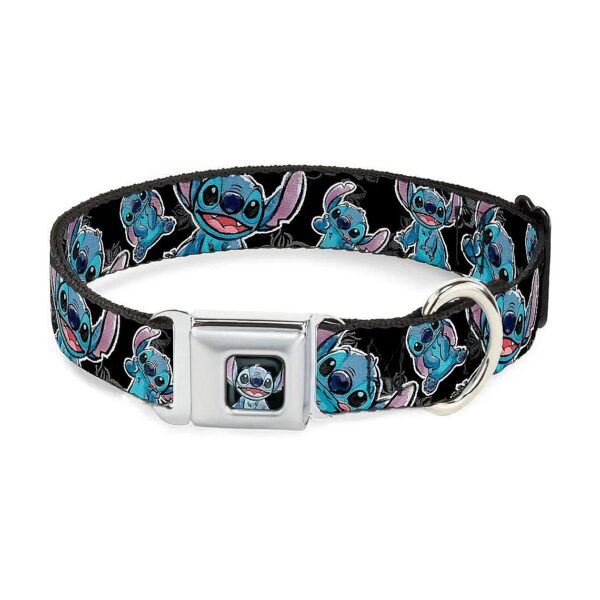 Medium Neck Dog Collar Black Gray Blue Stitch Poses Hibiscus Sketch