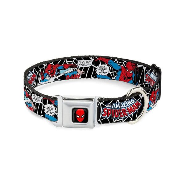 Medium Neck Size Dog Collar with Spider-Man Themed Seatbelt Buckle