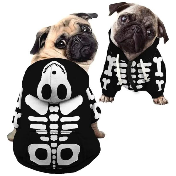 Medium Pet Hoodie Costume with Skull Zipper and Hat for Dogs and Cats