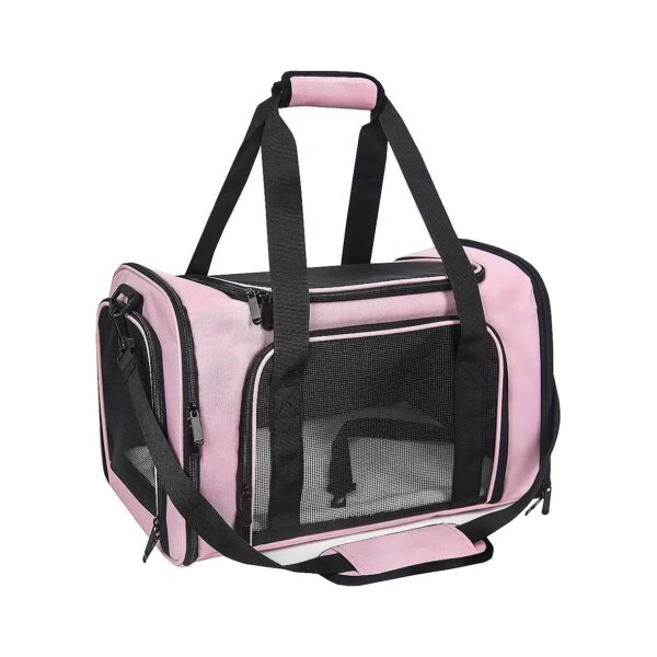 Medium Pet Travel Bag Soft-sided Carrier Airline Approved TSA Collapsible Pink Polyester