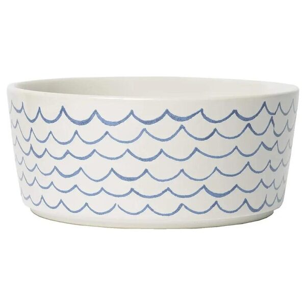 Medium Size Ceramic Pet Bowls with White Top and Blue Bottom for Dog Food and Water