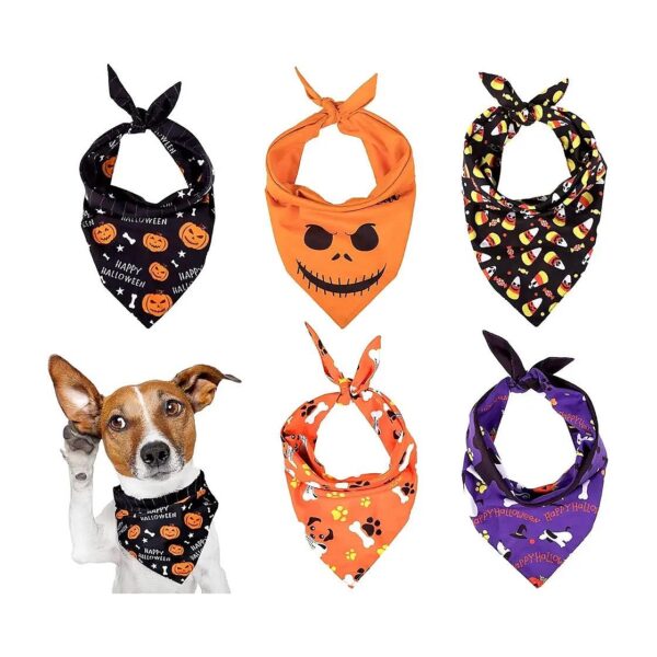 Medium Size Soft Halloween Dog Bandanas 5 Pack Triangle Polyester for Pet Accessories