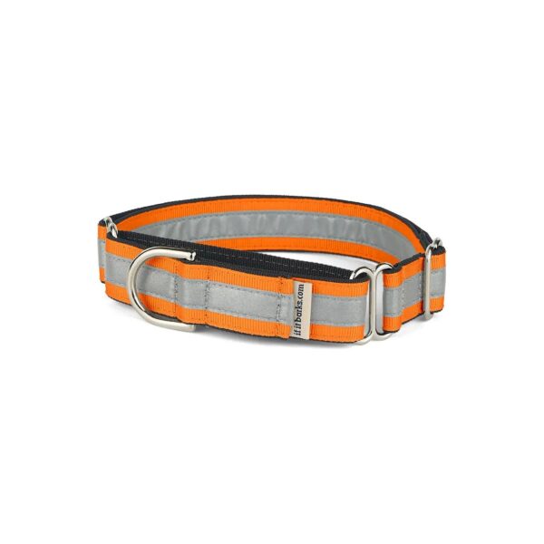 Medium Torrid Orange Reflective Adjusting Martingale Collar for Dogs Handmade in USA