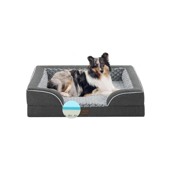 Memory Foam Dog Bed with Cooling Gel and Bolsters for Large and Extra Large Dogs