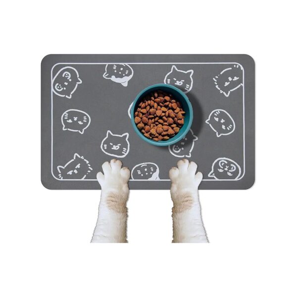 Mess-Free Pet Food Mat for Dogs and Cats - Super Absorbent and Quick-Drying, Dark Grey