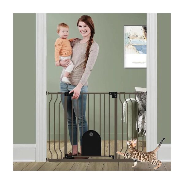 Metal Baby Gate with Adjustable Cat Door for Doorways 5-5 Inches