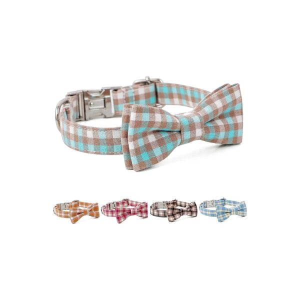 Metal Buckle Dog Collar Adjustable Plaid Pet Bow Tie Gift for Small Medium Large Dogs