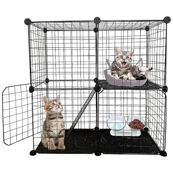 Metal Cat Cage with 2 Doors and 2-Tier Crate for Indoor Pet Exercise and Play