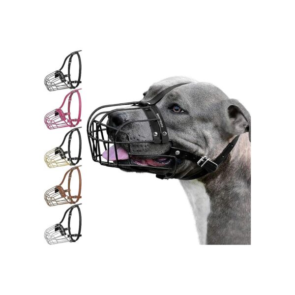 Metal Dog Basket Muzzle for Pitbulls with Soft Neoprene Nose Pad and Adjustable Straps