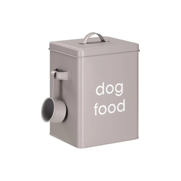 Metal Dog Food Bin with Vintage Design and Measuring Scoop for Precise Feeding