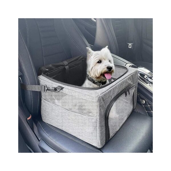 Metal Frame Dog Booster Car Seat with Seatbelt and Waterproof Pee Pad Grey