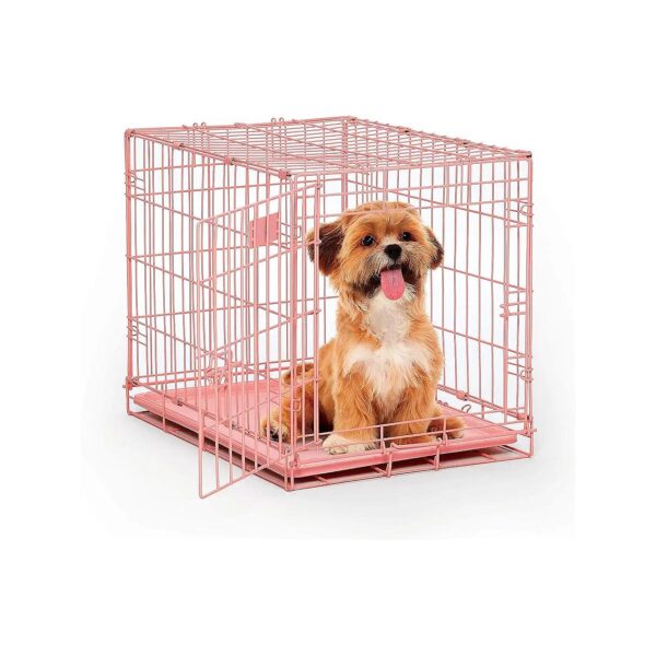 Metal Pink Dog Crate for Small Breeds - Safe and Secure with Divider Panel