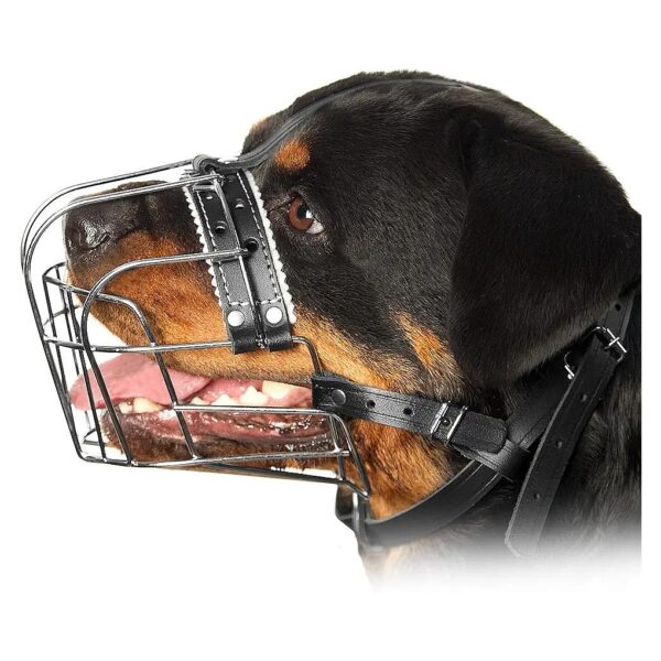 Metal Wire Muzzle for Dogs Circumference 6-15 inches with Adjustable Leather Straps