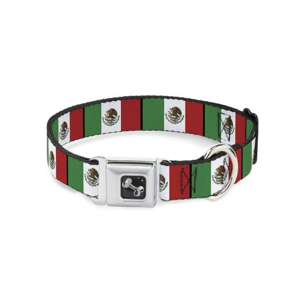 Mexico Flag Seatbelt Buckle Dog Collar for Large Breeds