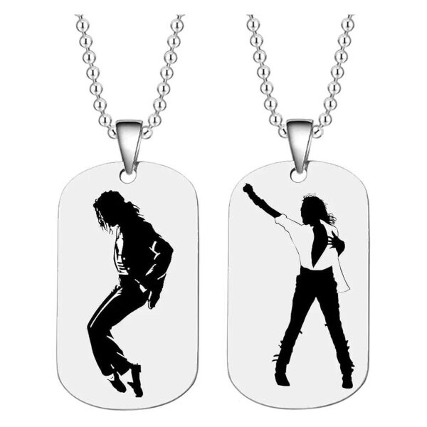 Michael Jackson Pendant Necklace with Double Sided Graphic Printing Men Kids Jewelry