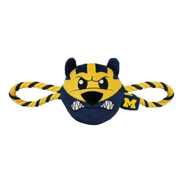 Michigan Wolverines Mascot Face Plush Dog Toy with Inner Squeaker and Rope Toys